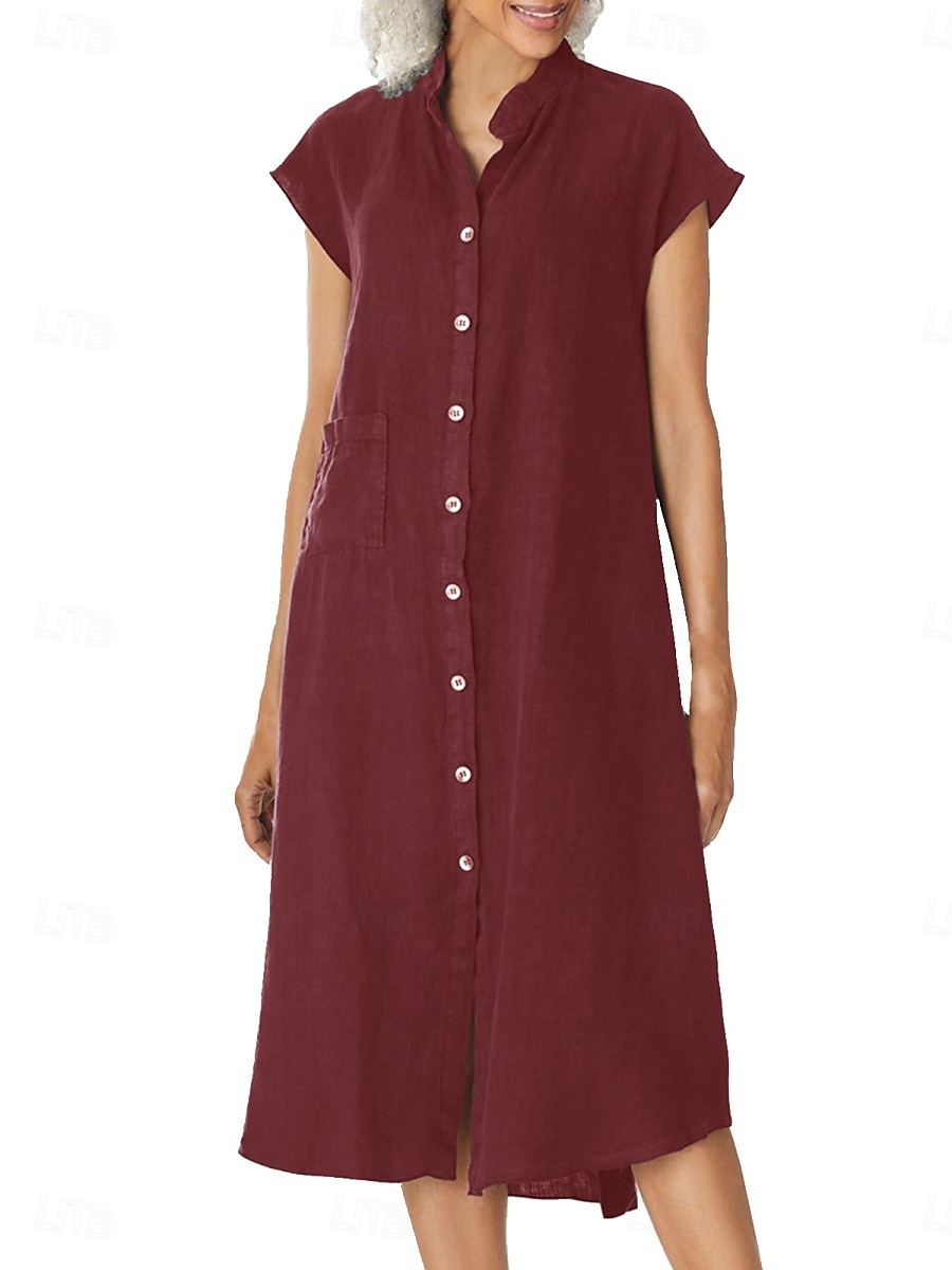 Femmes Robe Midi Robe fourreau Robe d'été Occasionnel Quotidien Coupe Ample Uni Manche Courte Col haut Vin bleu marine Gris Été de 2026 ? $33.99 –P10