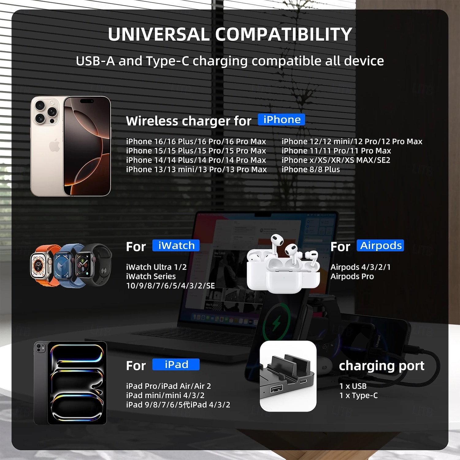 caricabatterie wireless per iPhone 17 16 15 14 13 12 11 x 8, stazione di ricarica 5 in 1 per Apple Watch 10/9/8/7/6/5/4/3/2/SE/Ultra/Ultra del 2026 a $43.99 –P9