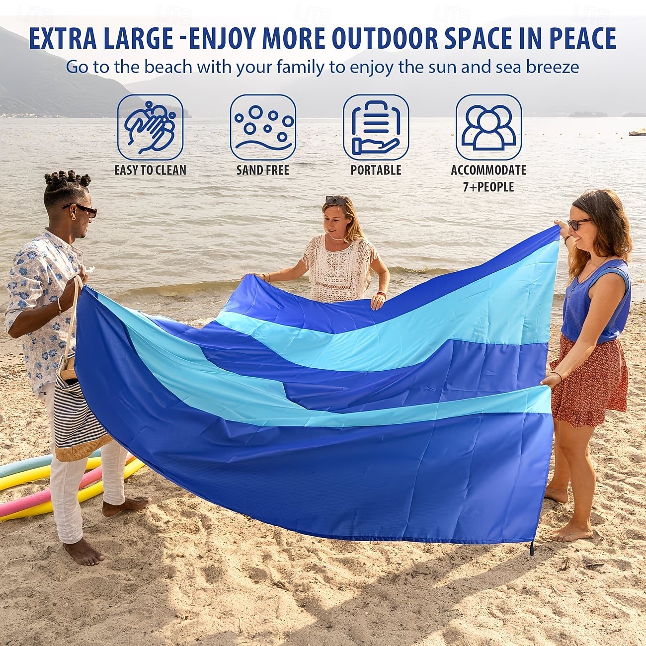 utendørs strandteppe for 4-7 personer, ekstra stort, lett, sandbestandig strandteppe, stor piknikmatte egnet for strandturer, camping og fotturer 2026 - $23.99 –P5
