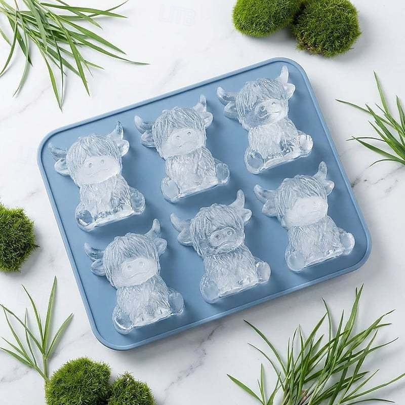 Moule à glaçons mini vache des Highlands, bac à glaçons 3D mignon en silicone pour whisky et cocktails &machine à glaçons réutilisable en forme d'animal pour boissons, accessoires de bar, café glacé de 2026 ? $9.99 –P5