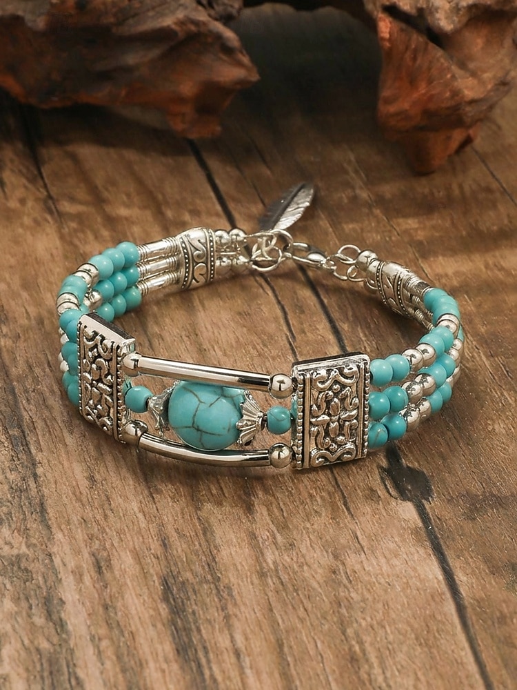 Naisten boheemityylinen turkoosi metalliseosrannekoru, monivärinen, ihanteellinen jokapäiväiseen käyttöön, lomalle ja matkoille 2026 - $9.99 –P3