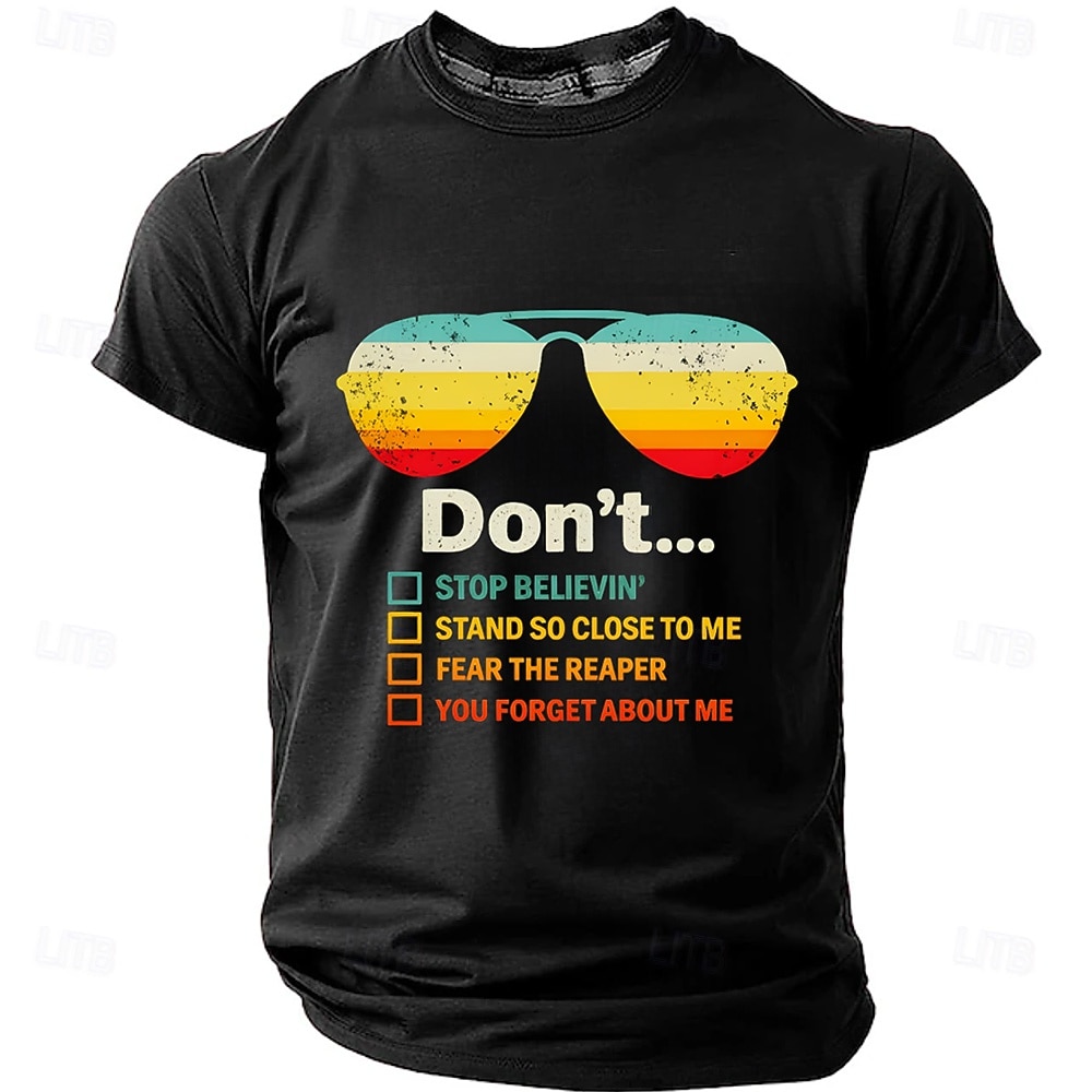 Lunettes de soleil rétro pour homme, paroles de chansons « Don't Stop Believin' », « Stand So Close », « Fear the Reaper », « Forget About Me », t-shirt graphique inspiré des années 70 et 80, rock de 2026 ? $22.99 –P3