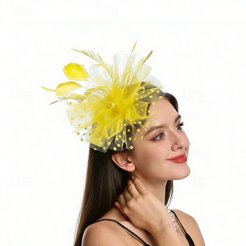 fascinators Nett Bryllup Bursdag Elegant søt stil Retro Rød Med Fjær Tyll Hodeplagg Hodeplagg 2026 - $17.49 –P8