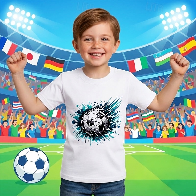 100% bavlna Děti Chlapecké Černá Bílá Grafika Fotbal Fotbalová trička Tričko Blůzky Tričkový Krátký rukáv Venkovní Na den Módní Šik ven Designové Potisk Léto 2026 - BHD 6.28 –P1