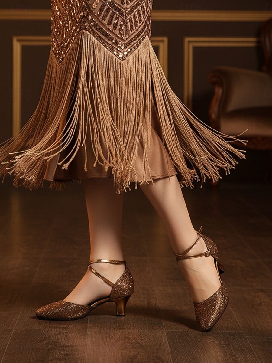 Women's 1920s Gatsby Flapper Shoes - Elegant Purple & Silver Glitter Mary Jane Pumps with Vintage Mid-Heel & Crisscross Straps for Ballroom Dancing, Glamorous Parties & Weddings 2026 - $32.99 –P5