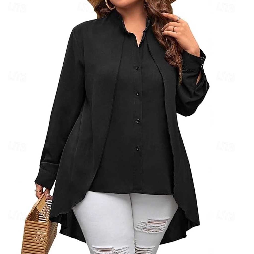 Mulheres Camisa Social Camisa casual camisa de botão Blusa Botões Côr Sólida Elegante Férias Moda Manga Longa Decote V Tops longos Diário Praia Feriado Preto Branco Vermelho Verão Primavera Outono de 2026 por $19.99 –P3