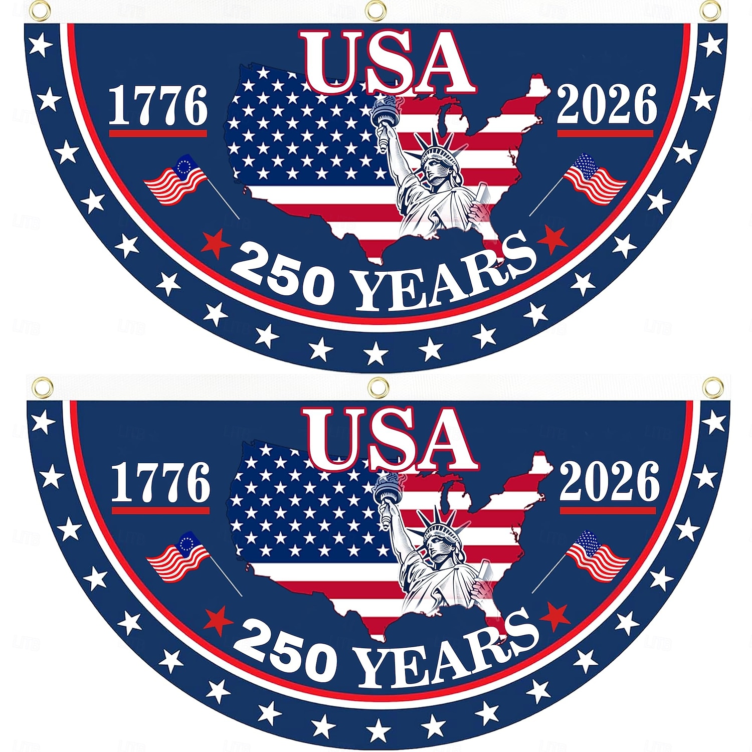 2 stk. U.S. 250. jubileumsflagg 1,5X3 FT 1776-2026 fanflagg patriotiske stjerner hageplakater hengende dekorasjoner utendørs inngangsdør veranda velkomst bakgrunn med messingøyer 2026 - $18.99 –P1