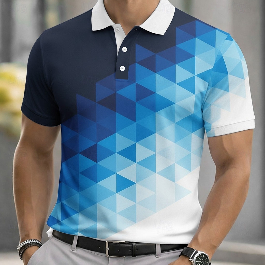 Per uomo Geometrico Polo Sportivi Manica Corta Magliette polo Camicie con Colletto Casual Athleisure Bottoni Primavera & Estate Blu Verde Grigio del 2026 a $22.99 –P1