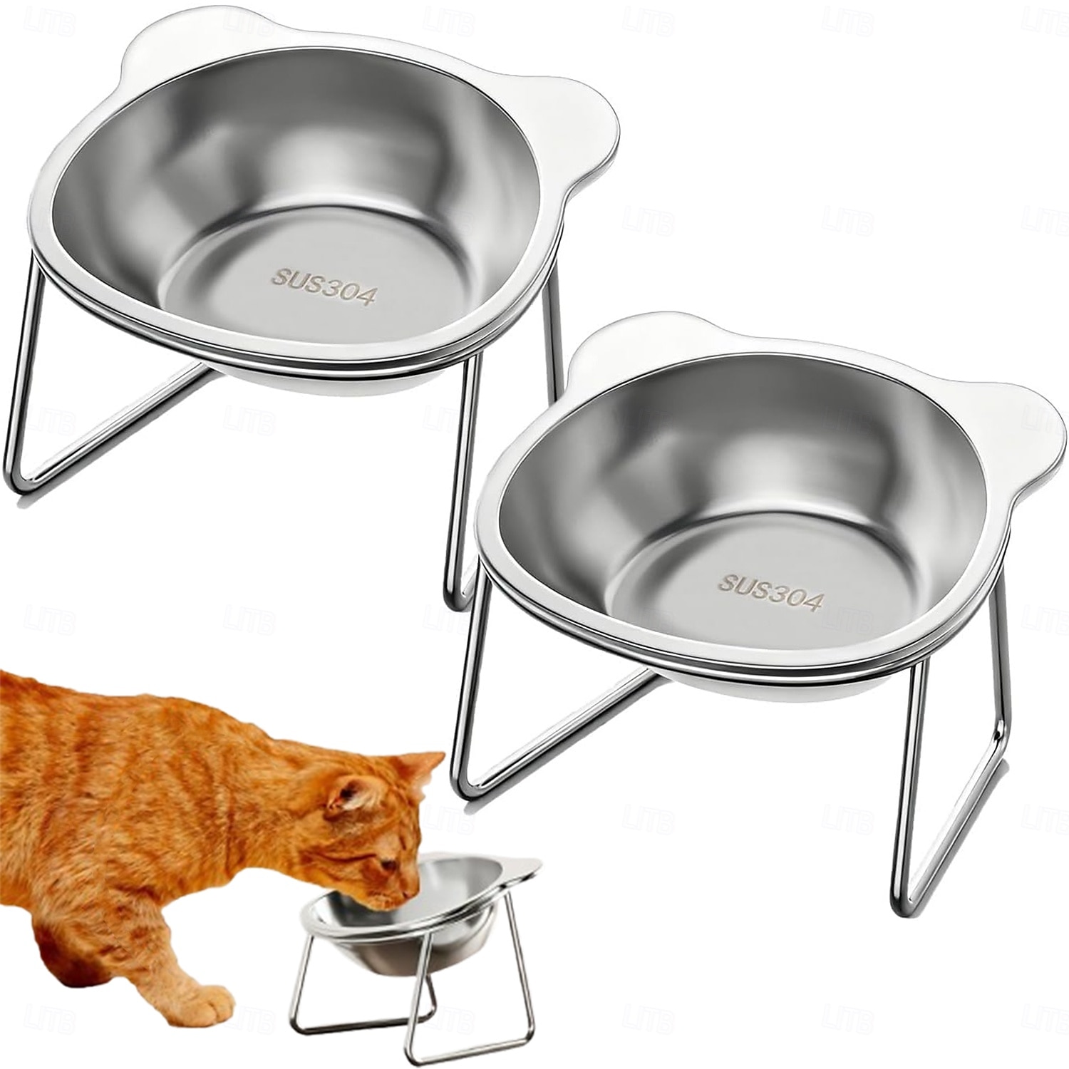 Upphöjda kattskålar i rostfritt stål med metallställ, halkfri bas, 15 grader lutande, upphöjda husdjursskålar, dubbelskålsdesign, mat- och vattenskål för katter, kattunge, liten hund 2026 - $24.99 –P1