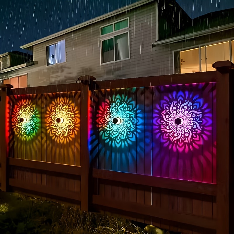 2 шт. уличных солнечных настенных светильников с проекцией мандалы из полого металла, водонепроницаемость IP44, для украшения забора, лестницы, газона и дорожек, сада, двора, ландшафтного освещения 2026 - $26.99 –P4