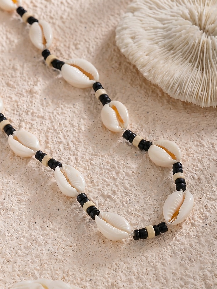 Herrhalsband med träpärlor och snäckor i bohemiskt material, smycken för strandsemester och vardagsaktiviteter, lätt justerbart tillbehör för resor och sommarkläder 2026 - $9.99 –P6