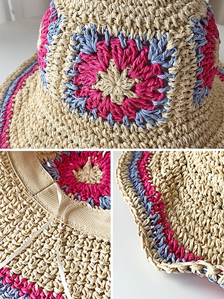 Gewebter Damen-Sonnenhut im Boho-Stil, mehrfarbig, faltbar, perfekt für Strand- und Resorturlaube sowie als lässiger Alltagsbegleiter 2026 - $14.99 –P13