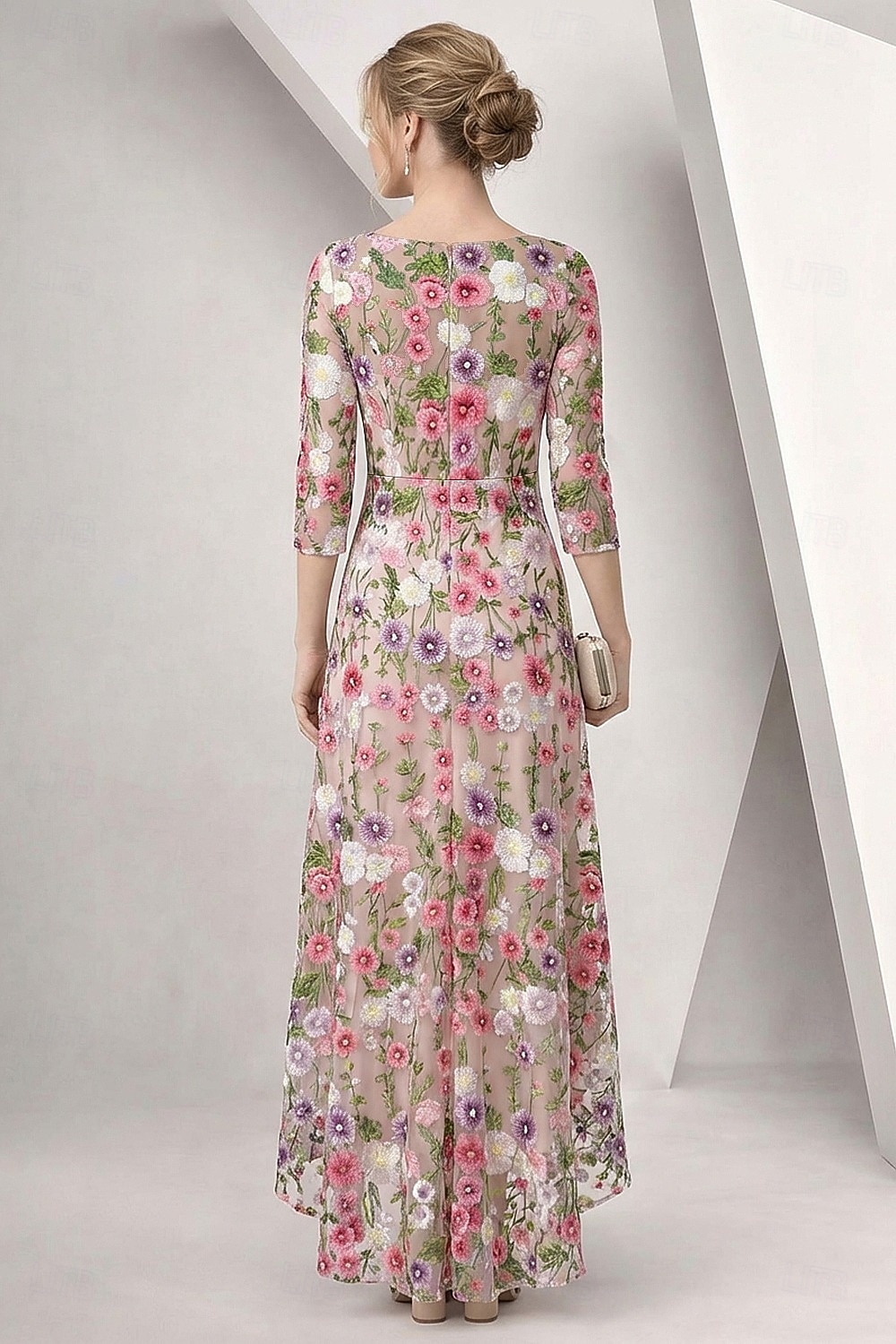 A-Line Dress High-low Dress Ankle Length Cocktail Dress Mother of the Bride Dress 3/4 Length Sleeve Boat Neck Elegant Simple Formal Wedding Guest Semi Formal with Ruffles Embroidery Appliques 2026 - $205.89 –P2