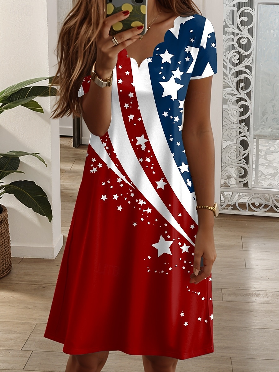Amerikanischer Unabhängigkeitstag Damen Minikleid T-Shirt-Kleid A Linie Kleid Urlaub Lässig Täglich Normale Passform Grafik Amerikanische Flagge Kurzarm V Ausschnitt Blau Weiß Rote Sommer Frühling 2026 - $24.99 –P1