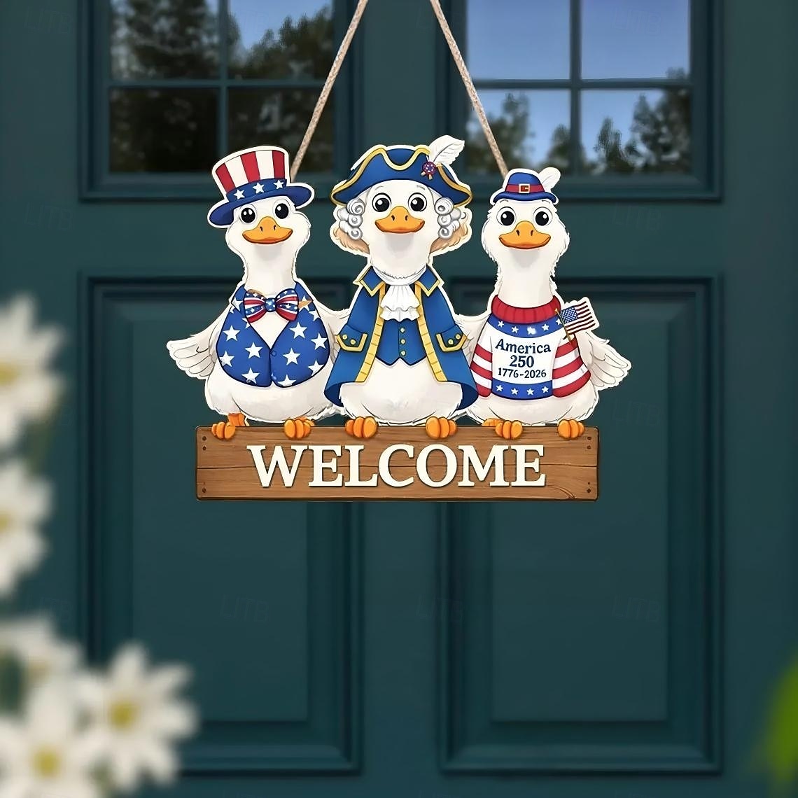 Panneau en bois commémoratif du 250e anniversaire des États-Unis, décoration de porte patriotique pour la fête de l'indépendance, plaque murale style ferme avec drapeau américain, décoration de porche de 2026 ? $13.99 –P6