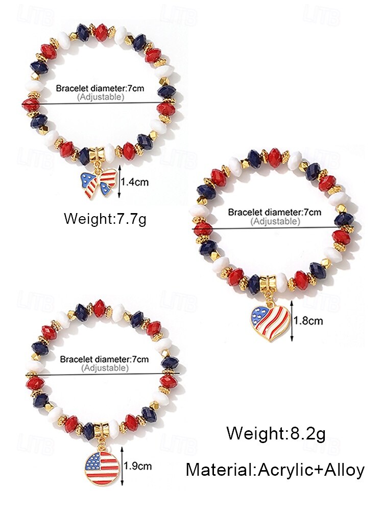Women's Alloy & Acrylic Patriotic Charm Bracelet, Stretch Beaded Bracelet in Multi Pendant Styles for America 250th Celebration, Independence Day and Daily Casual Wear 2026 - $7.99 –P9