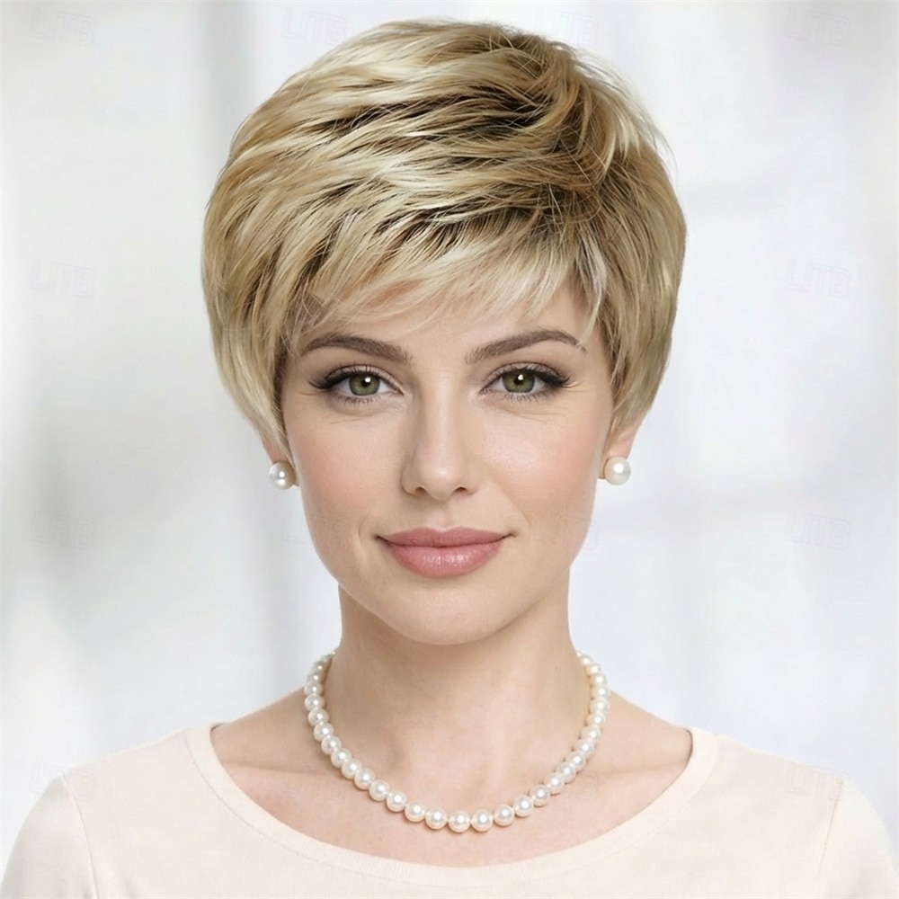 Peruca curta e elegante para mulheres - corte pixie loiro suave com camadas delicadas de 2026 por $32.99 –P7