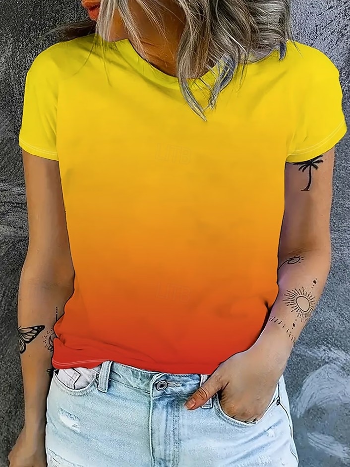 Femmes T-shirt Imprimé Graphique Abstrait Bohème ancien Élégant Manche Courte Col ras du cou Hauts Réguliers Quotidien Bleu Jaune Rose Claire Violet Claire Fuchsia Été Printemps de 2026 ? $22.99 –P7
