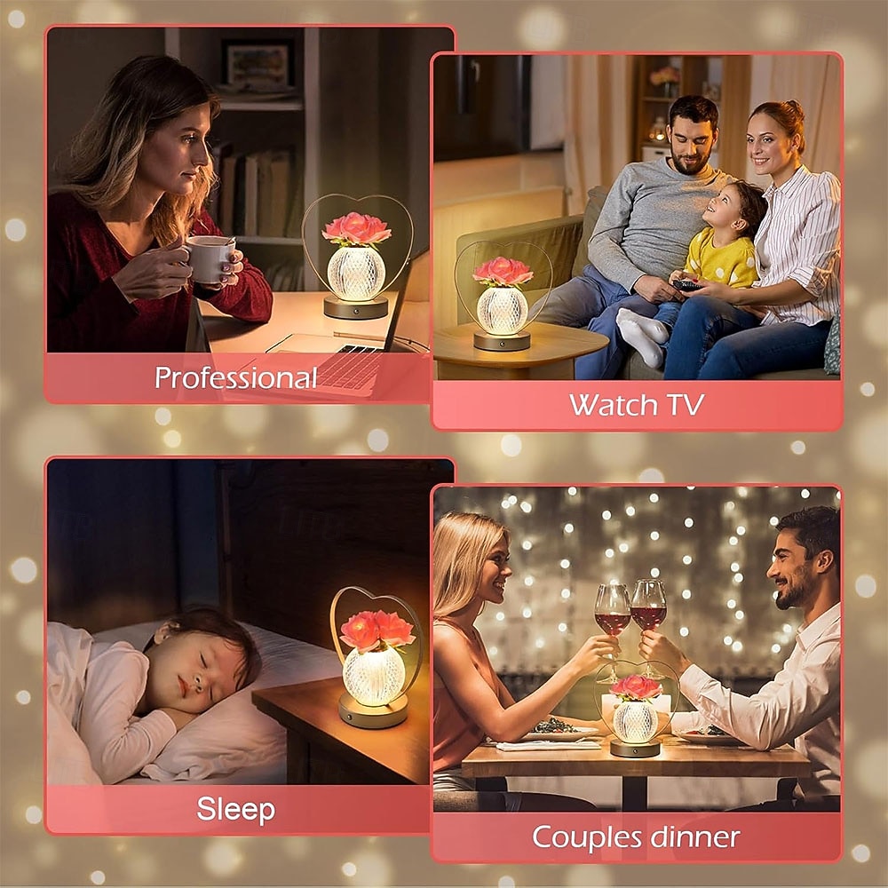 Rose Flower Lamp,Birthday Gifts for Women,Rechargeable Cordless LED Touch Lamps,3-Colour Infinitely Dimming Small Night Light,for Living Room,Dining Room,Bedroom Festival Home Decor 2026 - $64.99 –P6