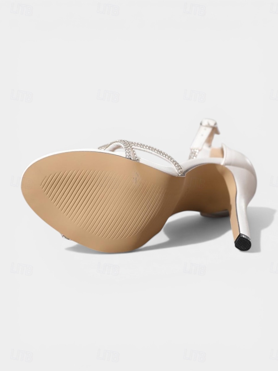 Sandales à talons hauts blanches à strass pour femme, élégantes chaussures à talons aiguilles pour cocktail ou bal de promo &événements en soirée de 2026 ? $42.99 –P7