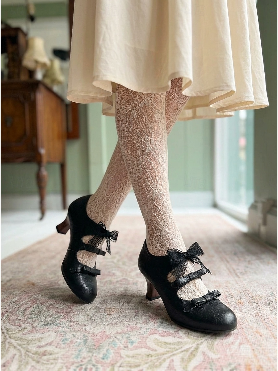 Mary Jane in stile vittoriano da donna: eleganti décolleté retrò edoardiane con triplo fiocco e nastro in pizzo per matrimoni vintage e feste del tè &costumi d'epoca del 2026 a $59.99 –P3
