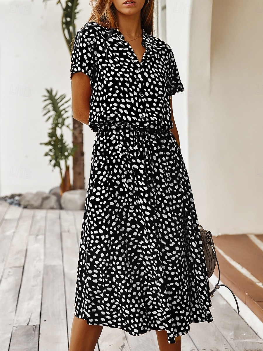Dame Midikjole Uformell kjole Floral kjole Elegant Mote Moderne utendørs Feriereise Ut på byen Normal Blomstret Kortermet V-hals Blå Hvit Gul Navyblå Sommer Vår 2026 - $28.99 –P15