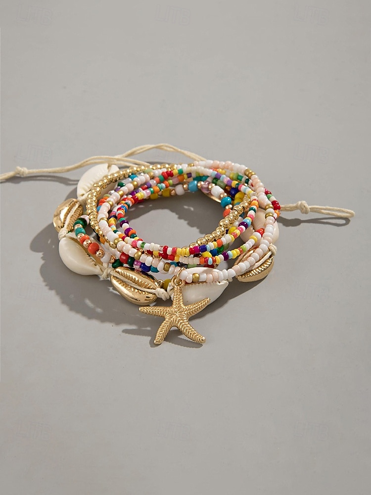Women's Multi-Layer Beaded Necklace and Bracelet Set with Starfish Pendant – Alloy Material, Bohemian Style, Colorful, Perfect for Vacation, Beach and Daily Casual Wear 2026 - $12.76 –P10