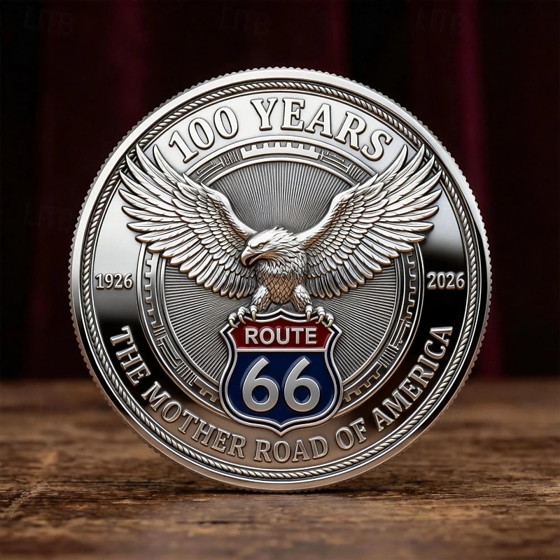 Route 66 – 100 Years of Freedom Commemorative Coin, Collectible Souvenir Coin, Vintage American Road Travel Gift, Motorcycle & Classic Car Design, Centennial Keepsake 2026 - $19.99 –P1