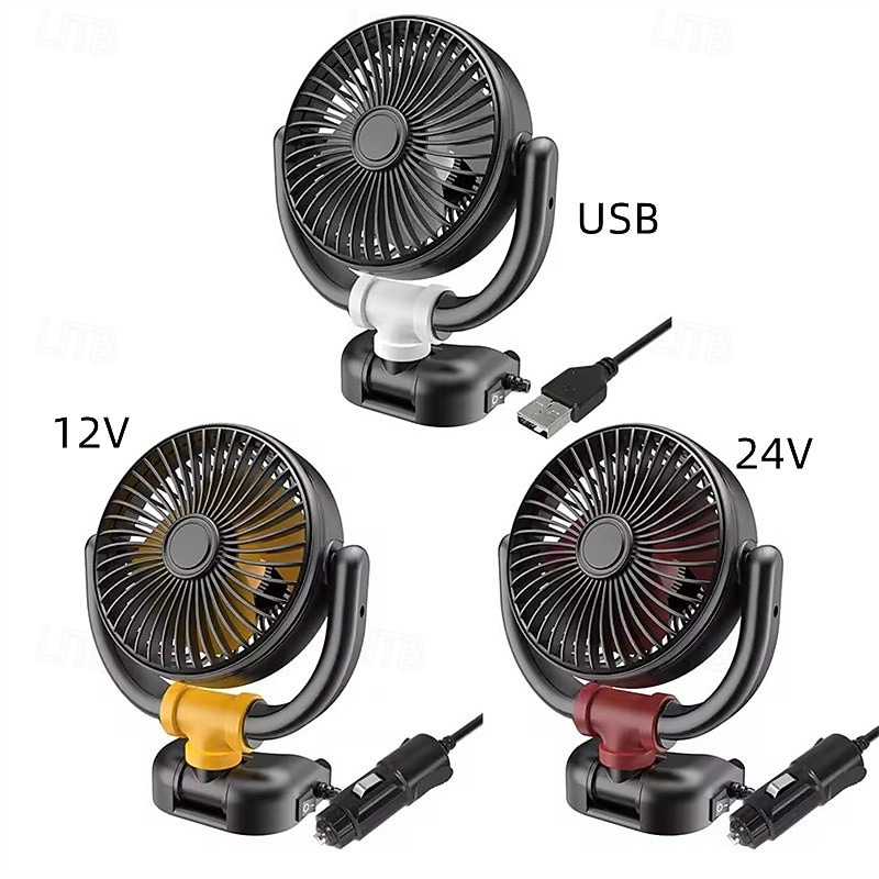 Car Fan 12V 24V USB Powered, 360° Rotatable Portable Vehicle Cooling Fan, Quiet Powerful Auto Air Circulator for Dashboard Headrest, Universal Fit for Car, SUV, Truck, RV, Van 2026 - $20.99 –P6