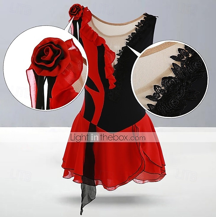 Eiskunstlaufkleid Damen Mädchen Eislaufen Kleider Austattungen Yan-pink  Violett Wie im Bild Patchwork Asymmetrischer Saum Gitter Spandex Hochelastisch Praxis Professionell Wettbewerb 2026 - $101.99 –P2