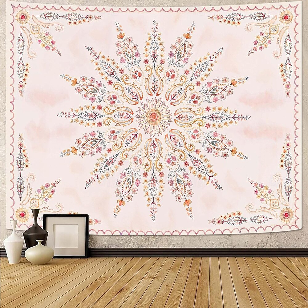 Pink Floral Mandala Soft Orange Botanical Wall Tapestry Intricate Circular Pattern Leaves Vines Watercolor Art Wall Hanging for Bedroom Living Room Dorm Decor Yoga Meditation Backdrop 2026 - $20.99 –P7