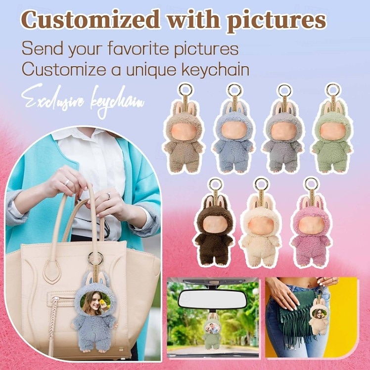 2026年 カスタム面白い顔のぬいぐるみキーホルダー、パーソナライズされた写真イースターバニーキーホルダーギフト写真人形ウサギの耳、ソフトバッグチャーム、バックパックアクセサリー、子供、ガールフレンド、花嫁介添人へのギフト  コレクション – $24.99 –P7