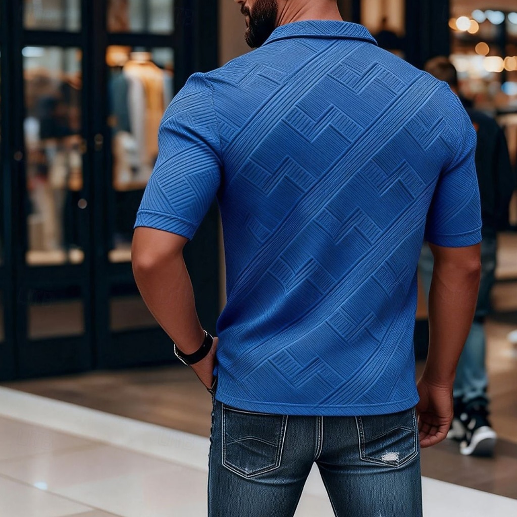 Per uomo Polo con zip Testurizzato Casuale Quotidiano Zip a un quarto Manica Corta Moda Tempo libero Semplice Cerniera Zip a un quarto Estate Primavera Blu Verde translucido blu navy Aalbicocca Blu del 2026 a $22.99 –P8