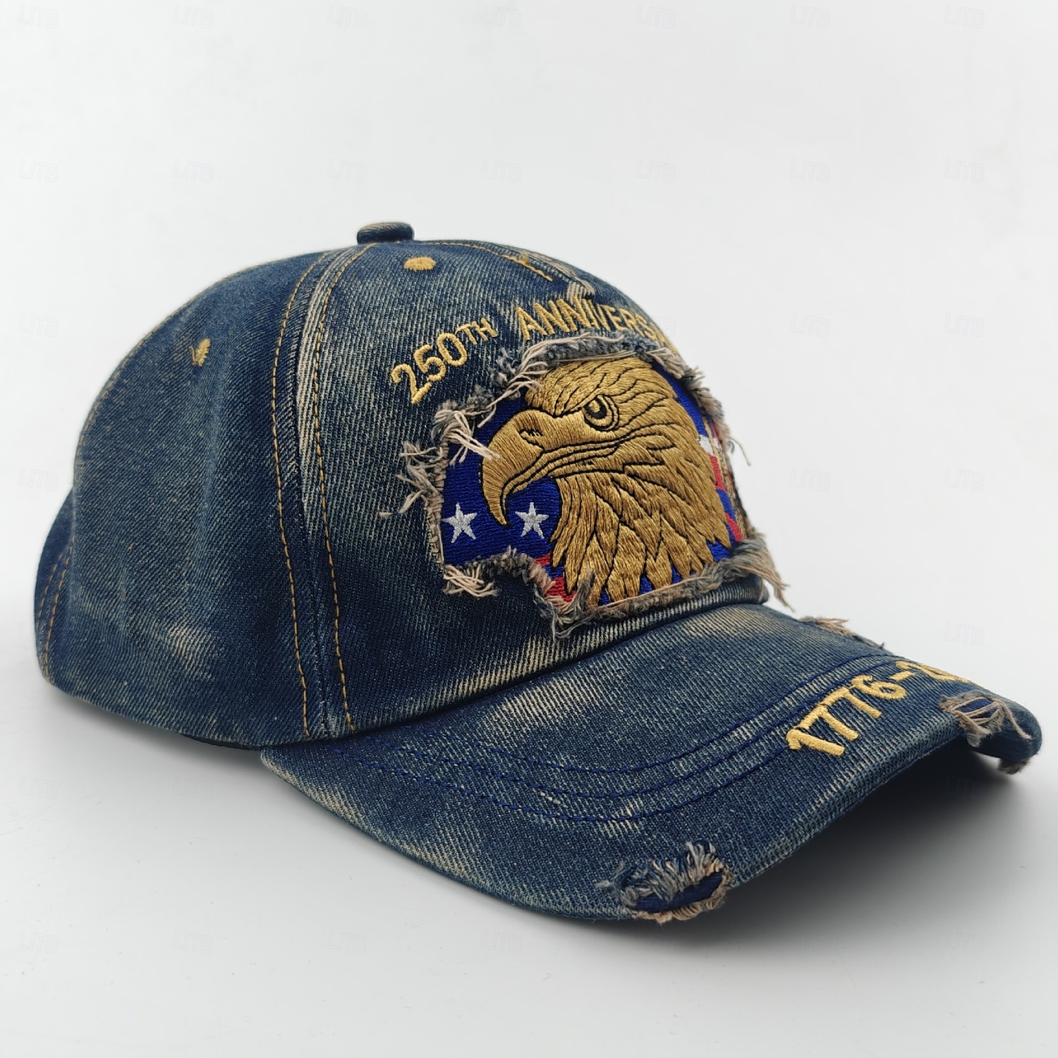 USAs 250-årsjubileumscaps med slitt denim-logo, vintage USA-hatt 1776-2026, patriotisk uavhengighetsdagscaps, vintage amerikansk flagghatt for menn og kvinner 2026 - $21.99 –P4