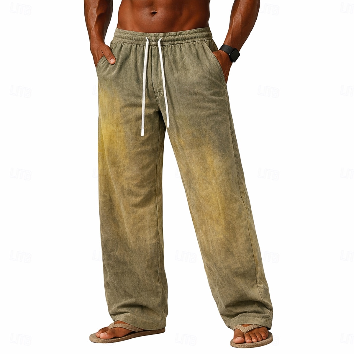 SoftFade™ Calças Masculinas Calças Casuais 100% Algodão Calças Largas Calças Lavadas em Ácido Com Corda Perna Larga Cor Sólida Conforto Comprimento Total Casual Diário Moda de Rua Fashion Retro de 2026 por $31.99 –P1
