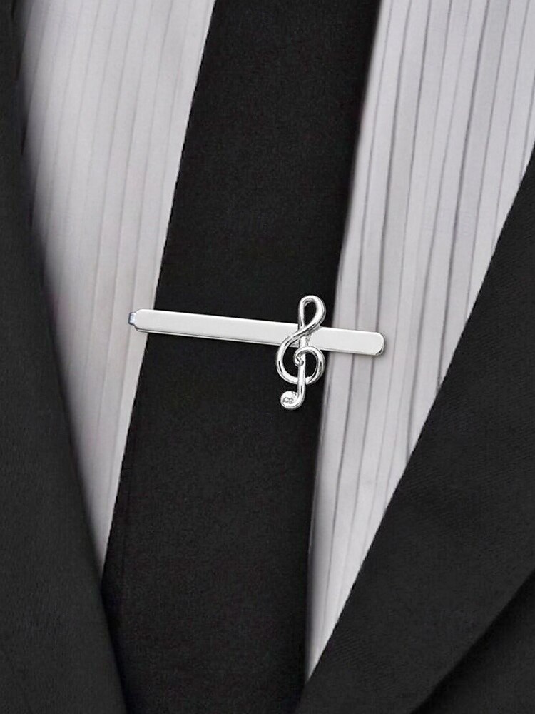 Prendedor de gravata masculino em liga metálica com formato de nota musical, acessório elegante e formal para casamentos, festas e trajes de negócios, design sofisticado em prata. de 2026 por $7.99 –P2