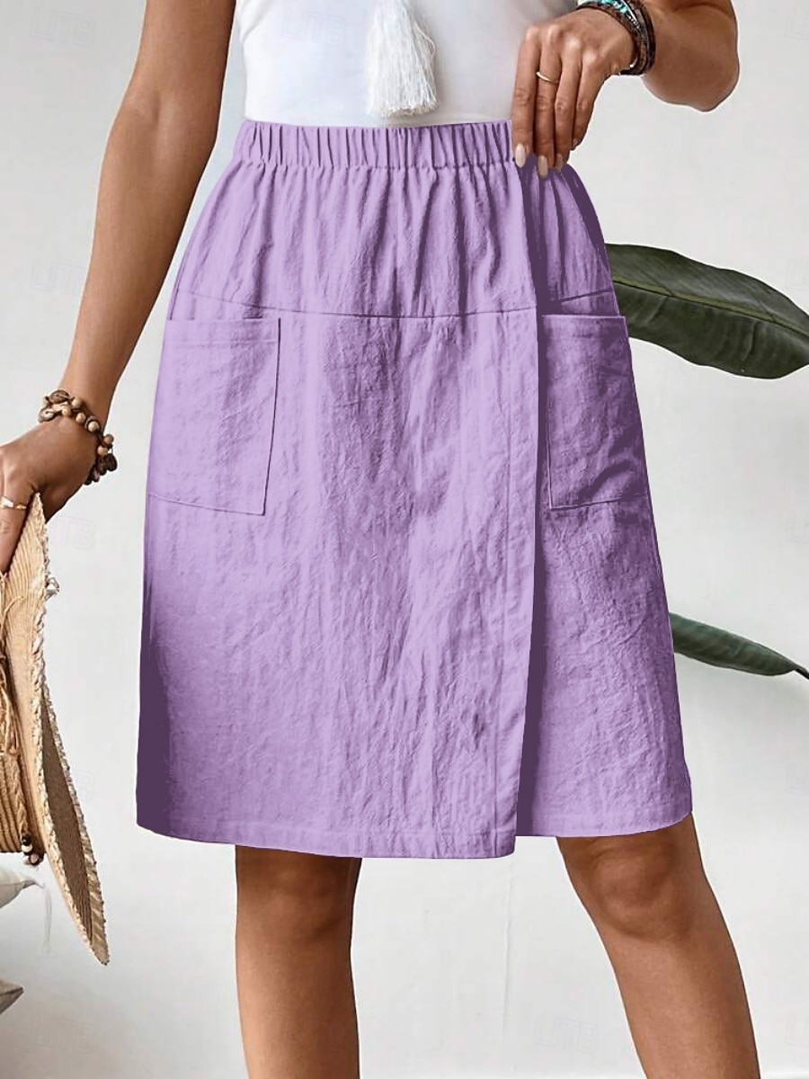 Γυναικεία Λινό από ψεύτικο βαμβάκι Σορτσάκια Καλοκαιρινό σορτς Διακοπές Μοντέρνα Κομψό στυλ street Μήκος γόνατος Ψηλή Μέση Σκέτο Κορδόνι Τσέπη Ελαστική μέση Άνεση Ικανότητα να αναπνέει Άνετο 2026 - $21.99 –P7