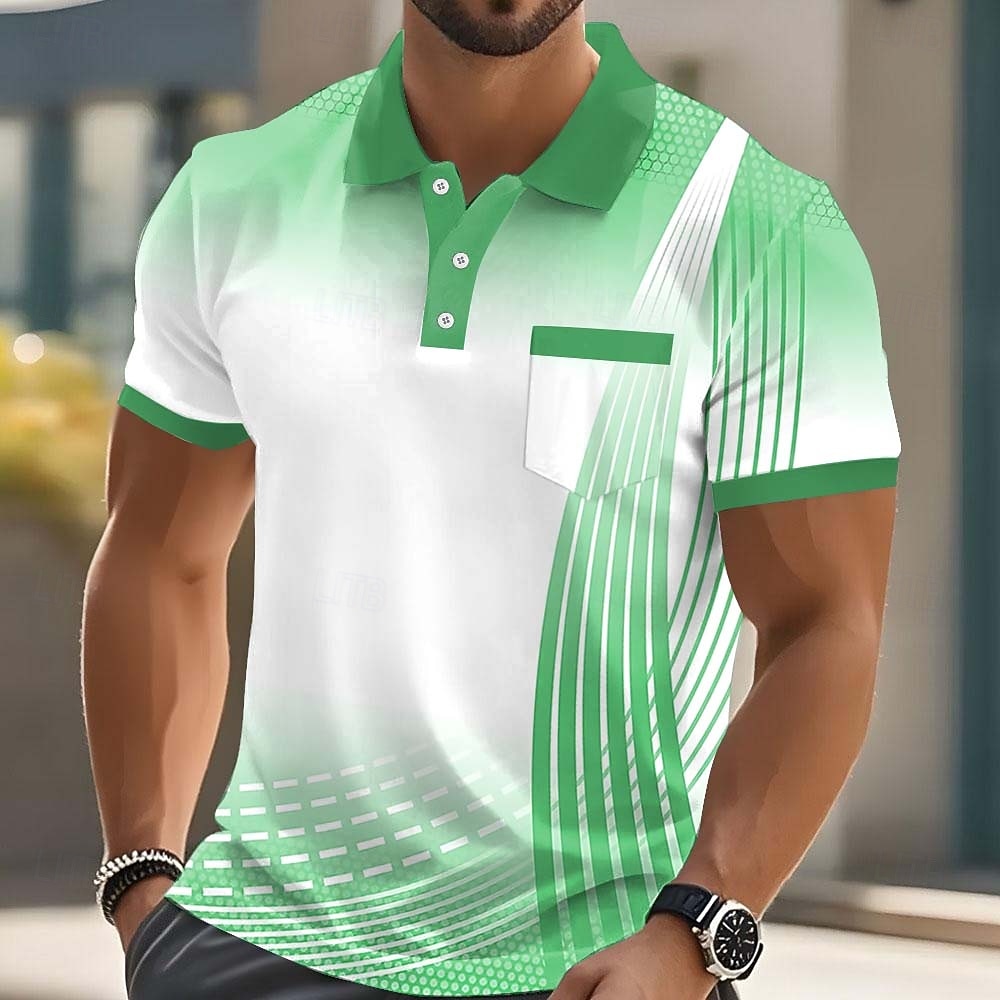 Voor heren Abstract Meetkundig Poloshirts Korte mouw Poloshirt Overhemden met kraag Casual Buiten Sportkleding Alledaagse kleding 3D-afdrukken Knop Lente zomer blauw Rood Paars 2026 - $24.99 –P2