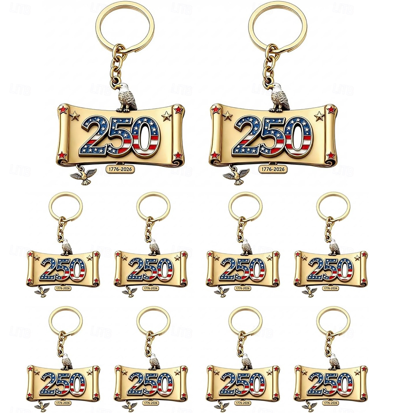 Portachiavi da 10 pezzi per il 250° anniversario degli Stati Uniti, portachiavi con bandiera americana del corpo dei Marines 1776-2026, regali per veterani per cittadini statunitensi, decorazioni del 2026 a $16.99 –P5