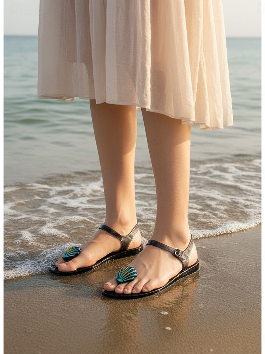 Women's Vibrant Purple Jelly Sandals - Waterproof Summer Flip Flops with Iridescent Shell Decor for Beach Vacations, Poolside Parties & Tropical Resort Wear 2026 - $19.99 –P2