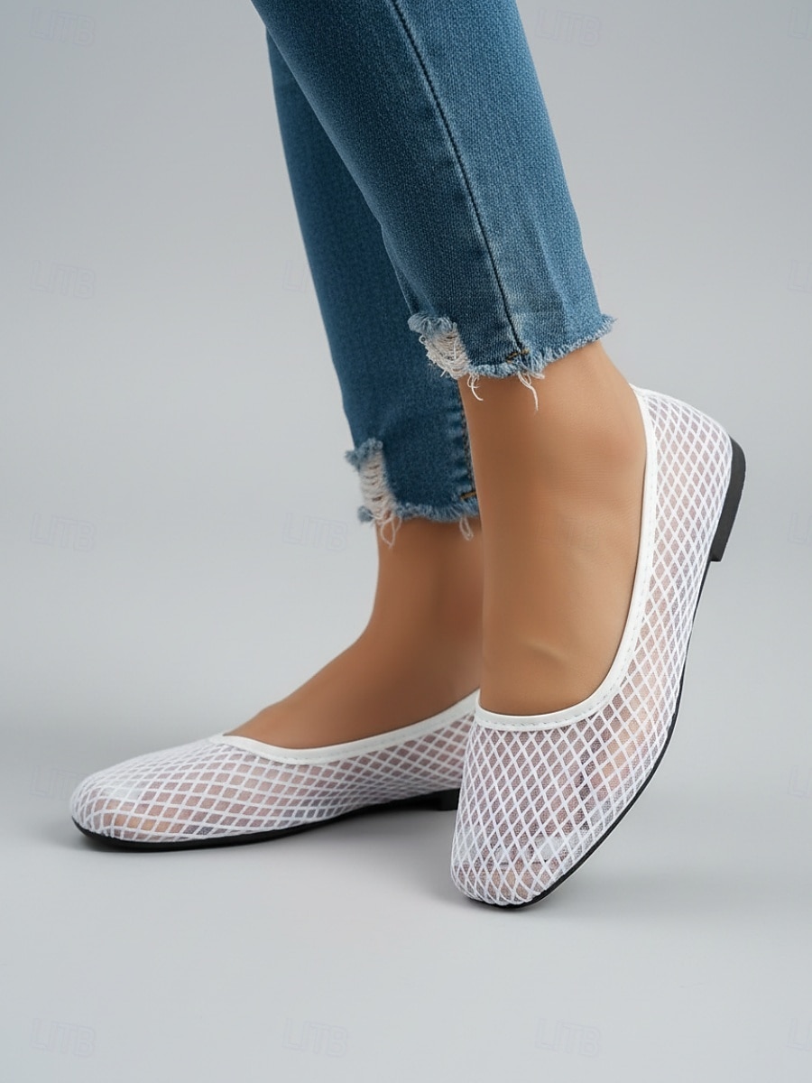 ballerine da donna in rete traspirante bianca, scarpe casual leggere e slip-on per i viaggi, estate &comfort quotidiano del 2026 a $19.99 –P3