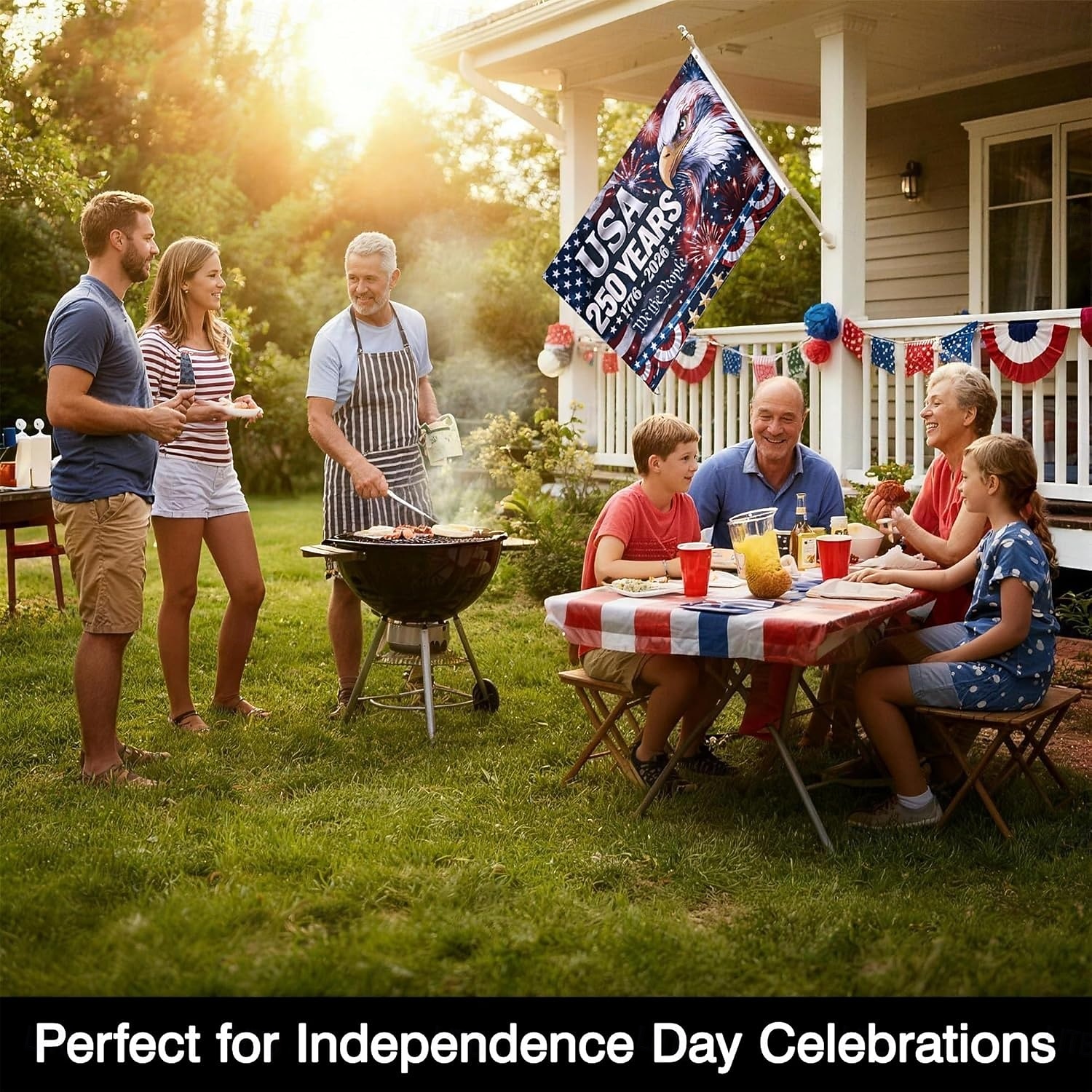 Drapeau commémoratif du 250e anniversaire des États-Unis orné d'un aigle à tête blanche, de feux d'artifice et de la devise « Nous, le peuple » : décoration extérieure patriotique idéale pour les célébrations. de 2026 ? $17.99 –P3