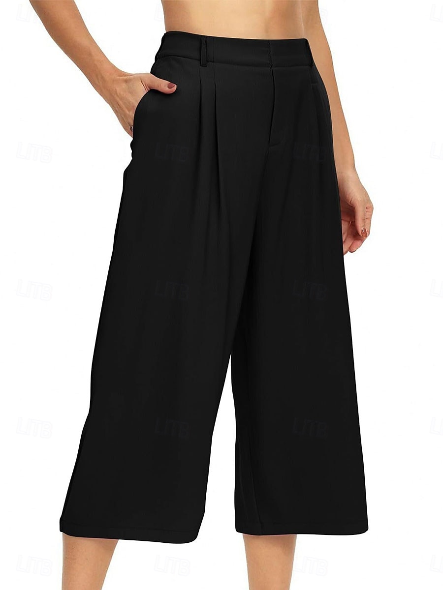 Women's Capri Pants Wide Leg Chinos Vacation Streetwear Casual Calf-Length Medium Waist Plain Patchwork Pocket Elastic Waist Comfy Comfort Breathable Inelastic Daily Outdoor Streetwear Black Light 2026 - $22.99 –P4
