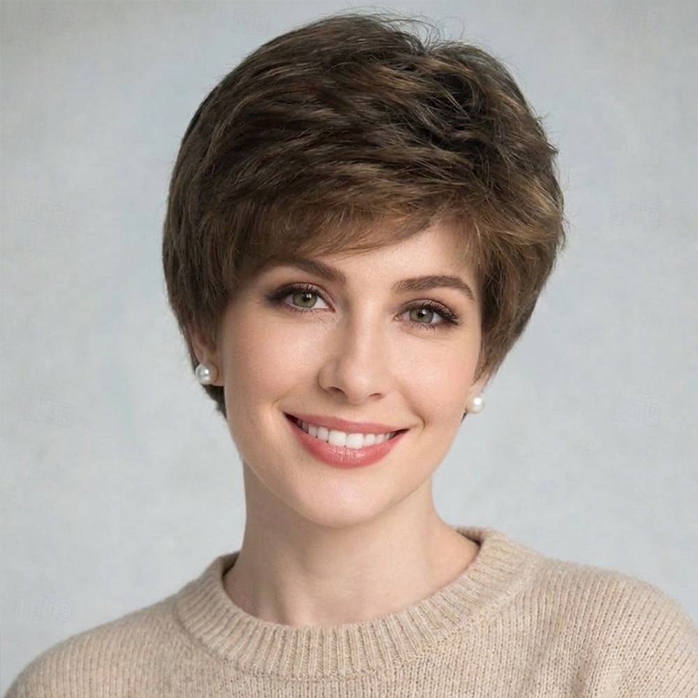 szykowna krótka peruka dla kobiet - elegancki bob ze srebrnymi warstwami 2026 - $32.99 –P4