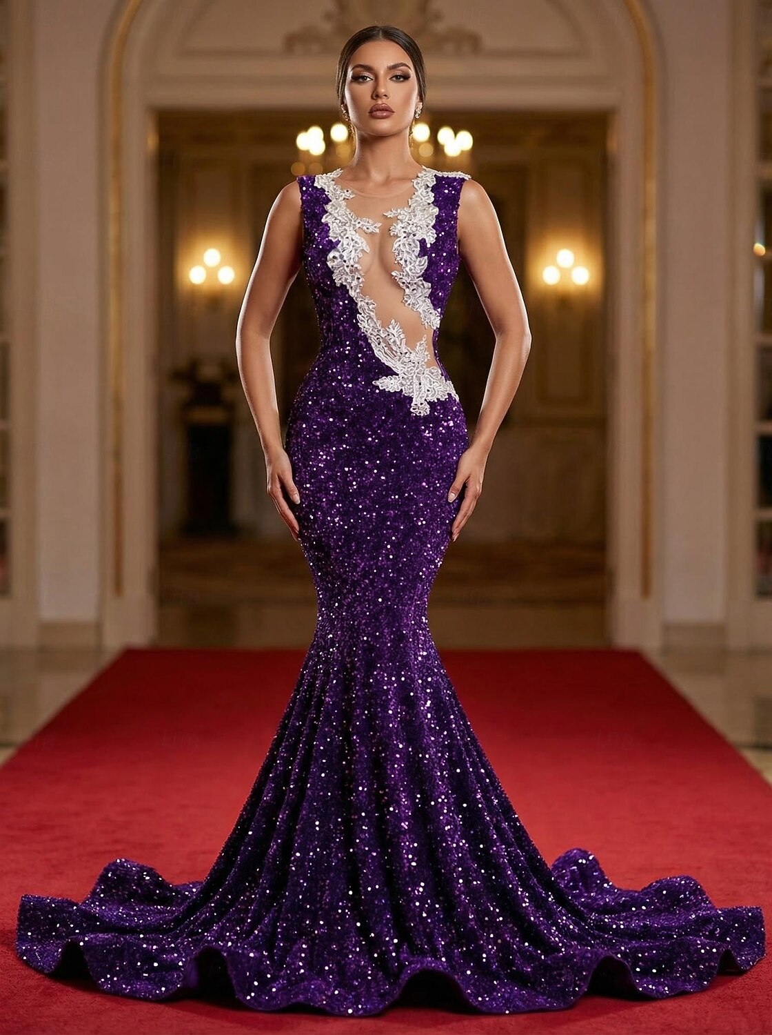 Sereia Cauda Escova Vestidos de baile Vestidos de noite Vestido de Baile Vestido formal Festa Com Corte Brilhante Sem Manga Decorado com Bijuteria Baile de Formatura Festa de Noite Elastano Paetês com de 2026 por $264.49 –P2