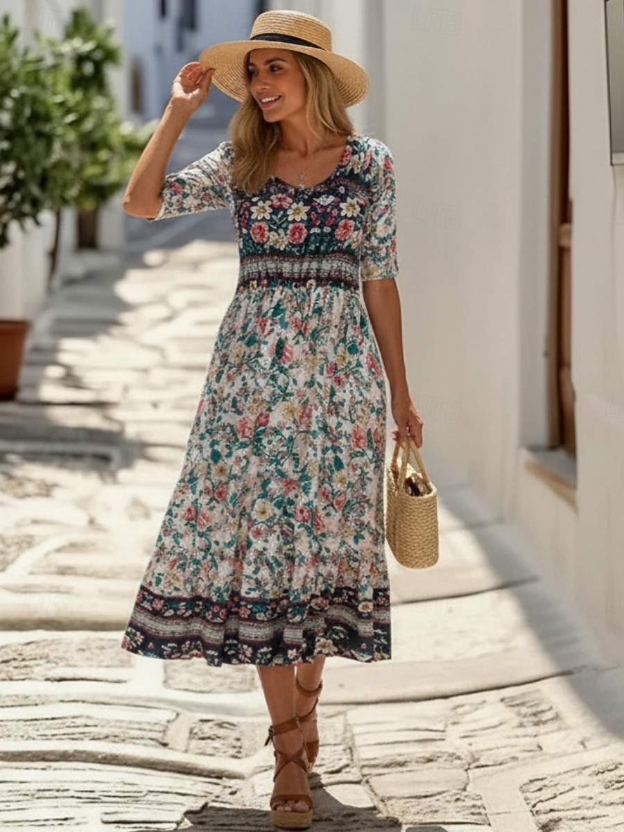 Damen Midikleid Freizeitkleid A Linie Kleid Blumenkleid Elegant Mode Modern Outdoor Urlaub Ausgehen Normale Passform Blumen Halbarm V Ausschnitt Blau Rosa Königsblau Dunkelgrün Sommer Frühling 2026 - $32.99 –P4