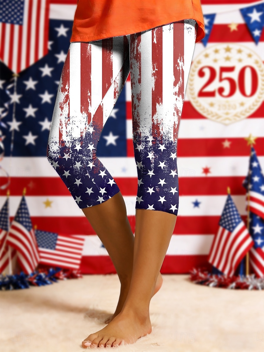 בגדי ריקוד נשים חותלות חופשה אופנתי יום יומי קפריס מותניים גבוהיםPantsיום העצמאות האמריקאי גראפי דגל אמריקה דפוס קומפורט רך נוח סטרצ'י (נמתח) יומי רחוב חגים פול לבן אודם קיץ אביב גזרה צרה 2026 - $21.99 –P1