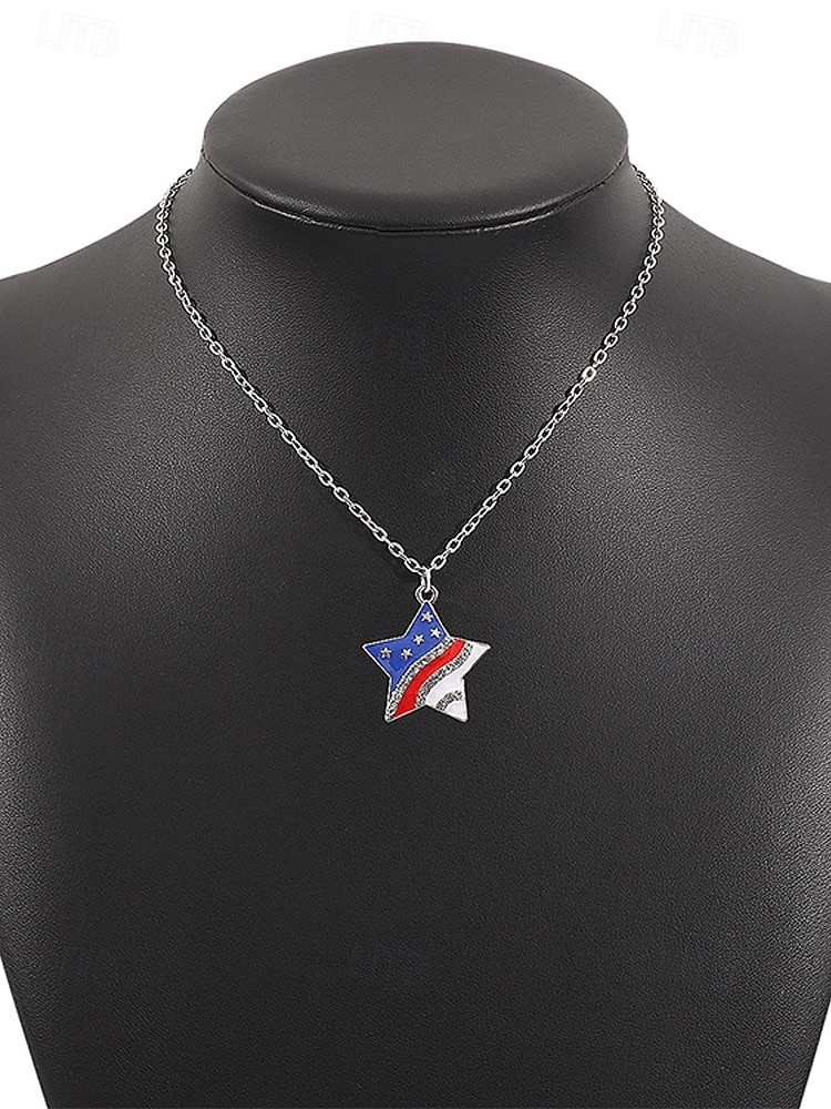 Set colier și cercei din aliaj pentru femei, modele cu inimioare și stele în mai multe stiluri, bijuterii patriotice, perfecte pentru aniversarea a 250 de ani de la SUA, Ziua Independenței și ținute casual de zi cu zi. 2026 - $11.99 –P6