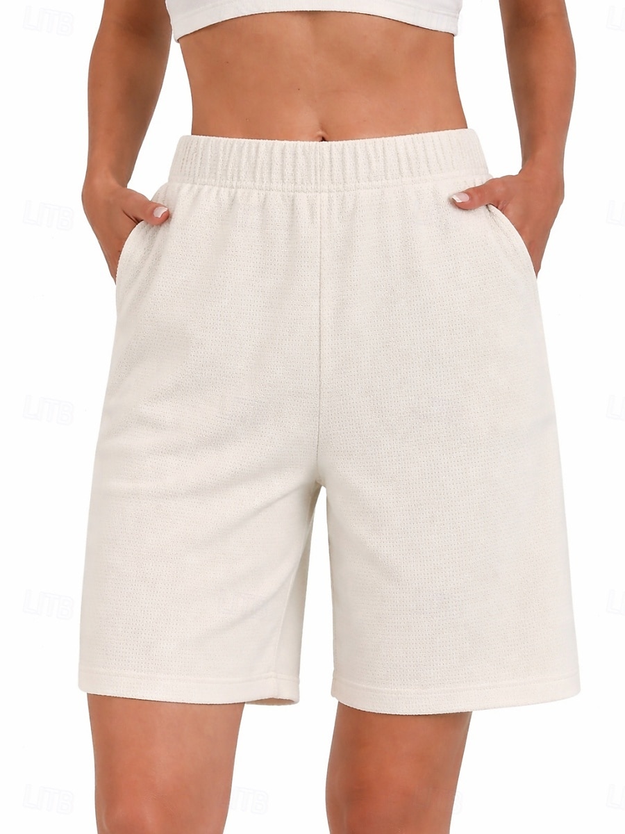 Women's Bermuda shorts Waffle Chinos Shorts Vacation Fashion Streetwear Knee Length High Waist Plain Elastic Waistband Comfy Comfort Soft Stretchy Daily Outdoor Street Green Khaki Beige Gray Summer 2026 - $30.99 –P2