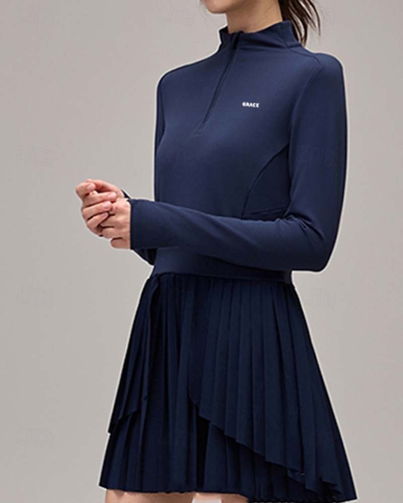 Damen Einfarbig Tenniskleid mit Shorts Sportkleid Golf-Polo-Kleid Langarm Plissiert Viertel Postleitzahl Asymmetrisch Elastisch Schweißableitend Atmungsaktiv Tennis Golfspiel Pickleball Hoher 2026 - CAD $105.99 –P3